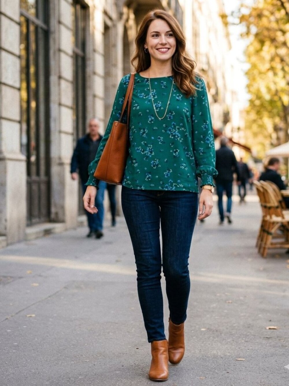 41 Hawthorn Stitch Fix Green Floral Long Sleeve Boatneck Blouse